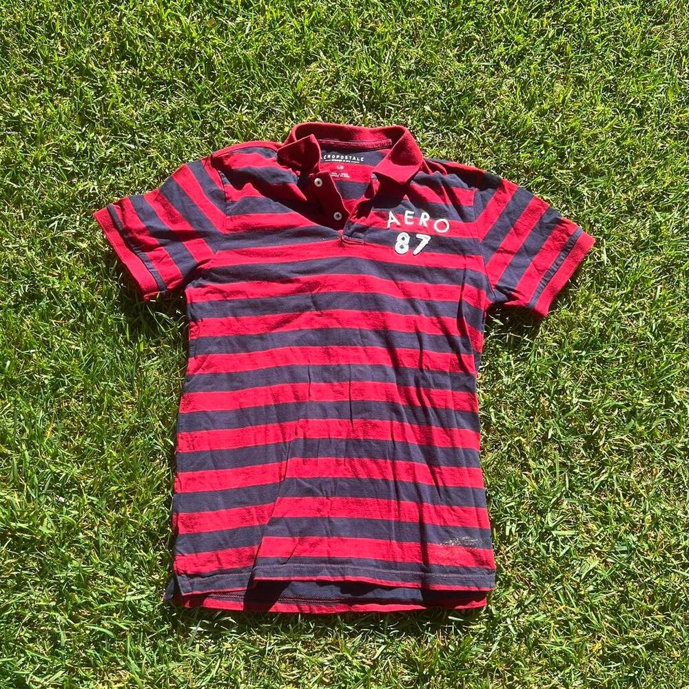 Aeropostale red and navy striped polo shirt in a L #preppy #stripes